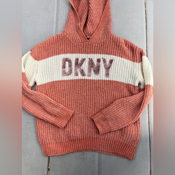 DKNY Girls Pink Sweatshirt Hoodie knit SIZE LARGE - Picture 12 of 17